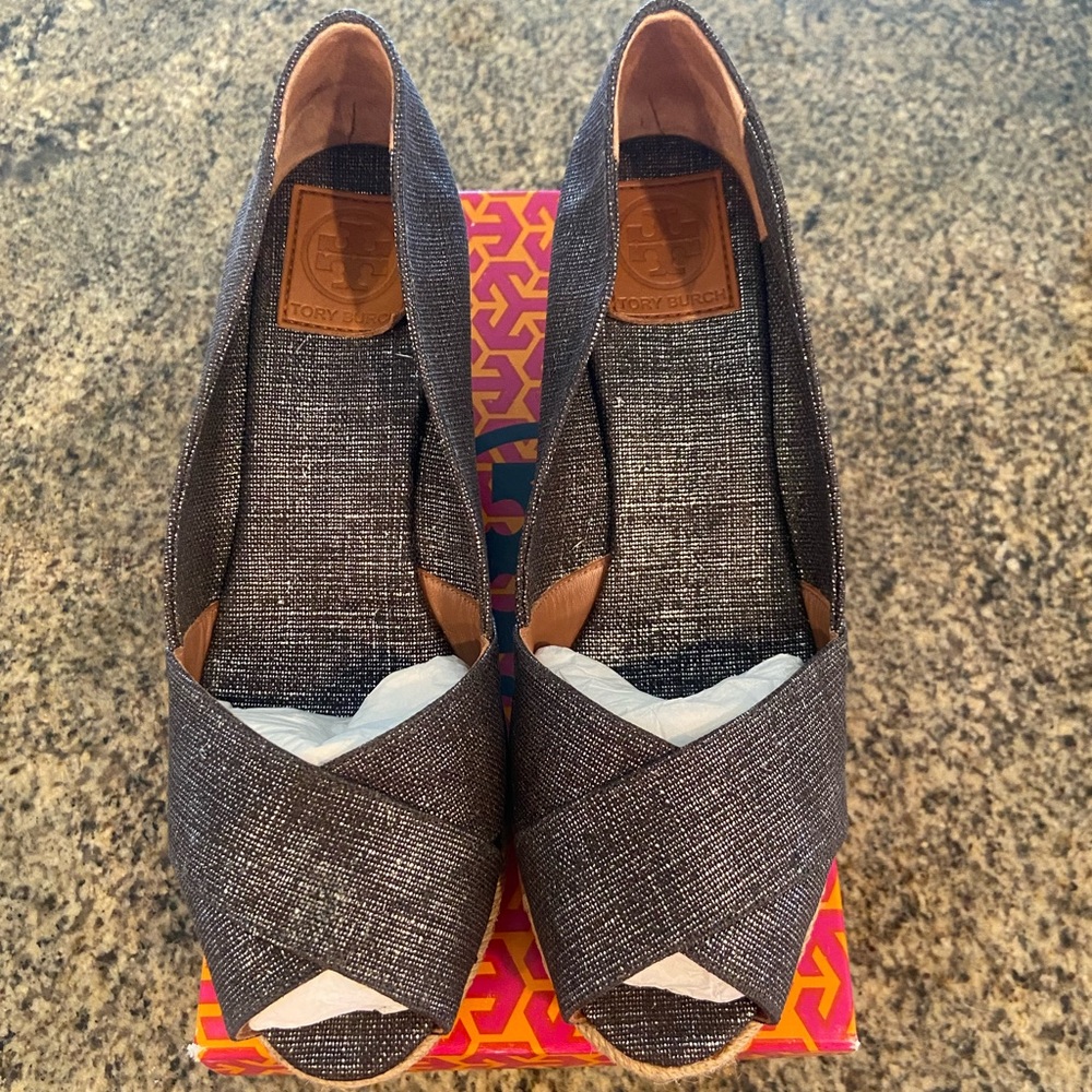 Tory Burch Filipa Espadrille size 11; color is pewter; Shoes have bee worn once